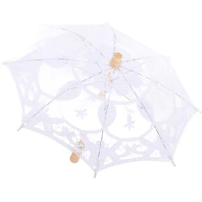 Lace Umbrella, Mini Bridal Wedding Umbrella for Photography Party Decoration with Wooden Stand, White or Beige, 31 x 37 cm (Small White) in Kuwait
