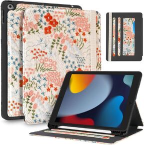 for iPad 10th Generation Case, for iPad (A16) 11th Generation Case - Women Girls Cute Embroidered Folio Stand Cover with Pencil Holder & Card Slot Kawaii Girly Floral Flower Aesthetic Cases in Kuwait