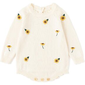 Simplee kids Baby Girl Romper, Long Sleeve Knit Sweater with 3D Pompoms | Soft Comfortable Cotton, Spring Fall Winter Outfit for Photoshoots & Daily Outdoor Casual Wear, Newborn and Infant in Saudi Arabia