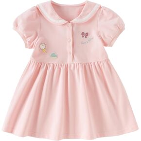 DAVE&BELLA Toddler Girls Summer Dress, Baby Puff Short Sleeve Floral Sundress Cotton Polo Dress for Playwear Birthday Party in Saudi Arabia