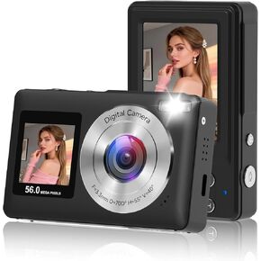 Digital Camera, 2026 Upgraded 56MP Pink Digital Camera, Dual Screens Cameras for Selfies with 16X Zoom, Compact Cameras with Smile Capture Anti Shake with 32GB SD Card for Kids Teens Adults in Kuwait