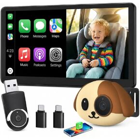 كاميرا سيارة للأطفال 1080 بكسل من Cabin Care مع محول CarPlay لاسلكي لهاتف iPhone فقط، شاشة المقعد الخلفي في الوقت الحقيقي، زاوية واسعة 150 درجة، رؤية ليلية بالأشعة تحت الحمراء، تعمل مع CarPlay السلكية من المصنع (الكلب) in Kuwait