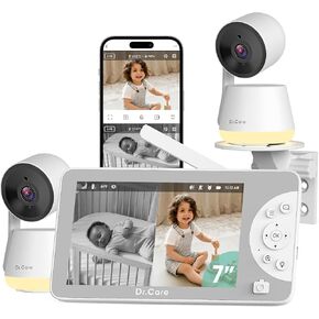 جهاز مراقبة الأطفال Dr.Care LumiView Max Smart WiFi مع كاميرتين - كاميرا 7 بوصة 1080P FHD و2K، وضع الخصوصية، كشف البكاء والحركة، بطارية قابلة للإزالة 6000 مللي أمبير في الساعة، إضاءة ليلية RGB، لقطات وتسجيل فيديو in Kuwait