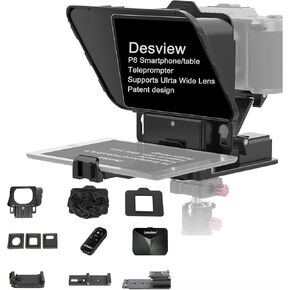 Desview P8 Teleprompter with Remote Control Work Foldable Design for Smartphone Camera, DSLR Webcam Tablet up to 11" Support for Live Streaming Video Recording YouTube TikTok Videos in Kuwait