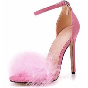 Women'S Fluffy Fur Stiletto Prom Sandals With Adjust Buckle Strap Sexy Point Open Toe Super High Heels Strappy Comfort Heeled Dress Party Dance Sandals With Fur in Kuwait