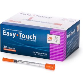 حقنة الأنسولين EasyTouch U-100 بإبرة، 28G 1cc 1/2 بوصة (12.7 مم)، صندوق من 100 in Kuwait