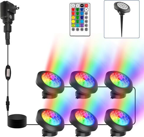 أضواء بركة RGBW مع مؤقت، 18 مصباح LED فائق السطوع تحت الماء أضواء نافورة غاطسة ملونة متغيرة الألوان، جهاز تحكم عن بعد IP68 مقاوم للماء لحوض الأسماك حوض السمك حديقة حمام السباحة (مجموعة من 4) in Kuwait
