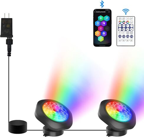 RGBW Pond Lights with Timer, 18 LED Super Bright Underwater Submersible Fountain Lights Color Changing Spotlights, Remote Control IP68 Waterproof for Fish Aquarium Tank Pool Garden(Set of 4) in Saudi Arabia