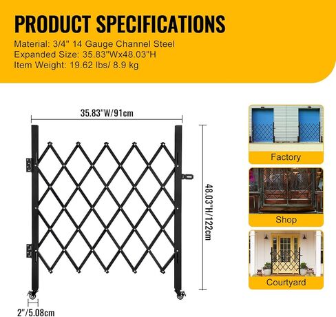 Folding Scissor Door Gate 35.83''W X 48.03''H Steel Barricade with 360 Wheels & Padlock in Saudi Arabia