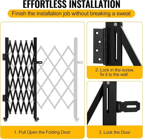 Folding Scissor Door Gate 35.83''W X 48.03''H Steel Barricade with 360 Wheels & Padlock in Saudi Arabia
