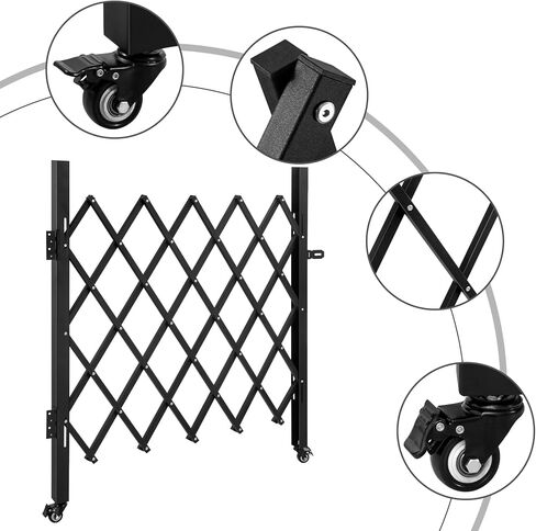 Folding Scissor Door Gate 35.83''W X 48.03''H Steel Barricade with 360 Wheels & Padlock in Saudi Arabia