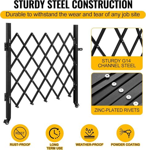 Folding Scissor Door Gate 35.83''W X 48.03''H Steel Barricade with 360 Wheels & Padlock in Saudi Arabia