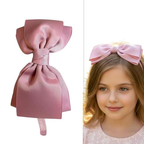 ClassExceed Black Bow Headband for Girls 4–12 – Formal & Recital Hair Bow, Solid Color Ribbon Kids Headband for Dance & Events in Kuwait