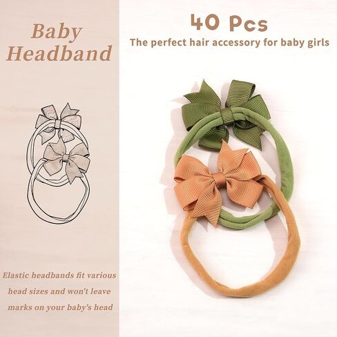 JOYOYO 40pcs Mini Baby Girls Grosgrain Ribbon Hair Bows Headbands 2" Hairband Hair Accessories for Baby Girl Infants Newborn and Toddler in Kuwait