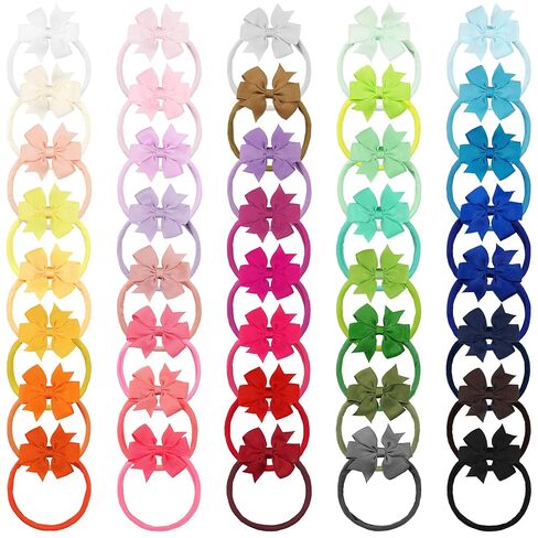 JOYOYO 40pcs Mini Baby Girls Grosgrain Ribbon Hair Bows Headbands 2" Hairband Hair Accessories for Baby Girl Infants Newborn and Toddler in Kuwait