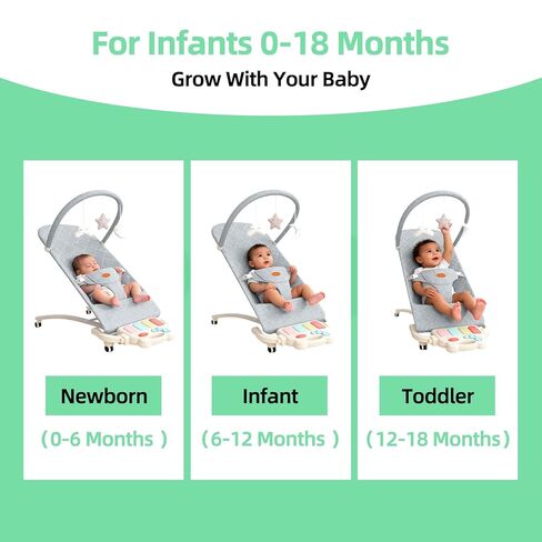 Portable Baby Bouncer Seat 0-18 Months,Detachable Piano & Hanging Toys,3-Level Recline (Rock/Fix),Foldable with Quiet Wheels,Baby Shower in Kuwait