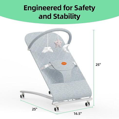 Portable Baby Bouncer Seat 0-18 Months,Detachable Piano & Hanging Toys,3-Level Recline (Rock/Fix),Foldable with Quiet Wheels,Baby Shower in Kuwait