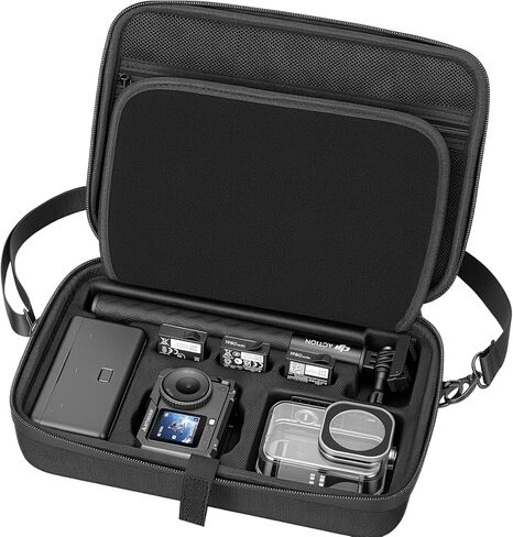 AMAZEAR Carrying Case for DJI Osmo Action 6 Accessories, Compact Hard Shell Carry Bag with Shoulder Strap, Portable Camera Case for Travel, Organization, Storage, Protection, Black in Kuwait