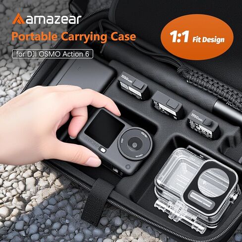 AMAZEAR Carrying Case for DJI Osmo Action 6 Accessories, Compact Hard Shell Carry Bag with Shoulder Strap, Portable Camera Case for Travel, Organization, Storage, Protection, Black in Kuwait