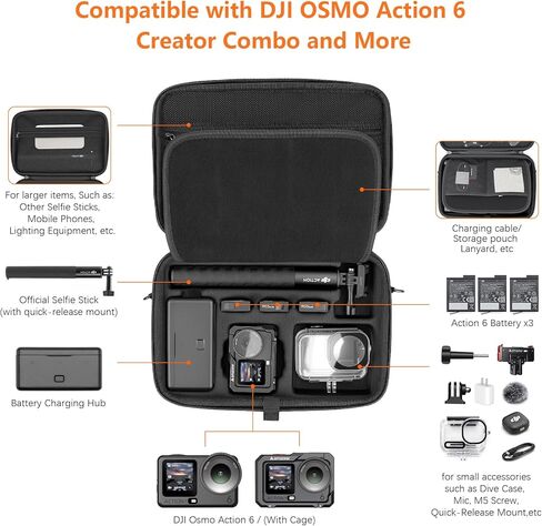 AMAZEAR Carrying Case for DJI Osmo Action 6 Accessories, Compact Hard Shell Carry Bag with Shoulder Strap, Portable Camera Case for Travel, Organization, Storage, Protection, Black in Kuwait