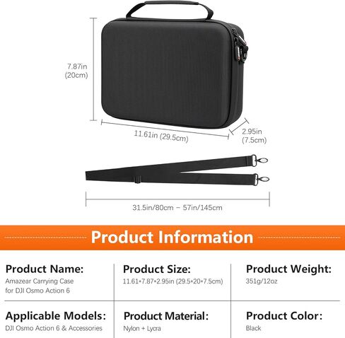 AMAZEAR Carrying Case for DJI Osmo Action 6 Accessories, Compact Hard Shell Carry Bag with Shoulder Strap, Portable Camera Case for Travel, Organization, Storage, Protection, Black in Kuwait