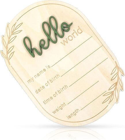 لافتة إعلان خشبية لحديثي الولادة من Larrel، لوحة Hello World Board، لافتات ترحيب بالمولود الجديد مع زخرفة أوراق الشجر، لوحة لوحة اسم الطفل لاستحمام الأطفال، ديكور المستشفى والحضانة in Kuwait