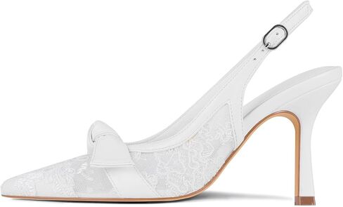 إمرأة Slingback كعوب الزفاف مغلق أشار تو مضخات القوس الدانتيل شبكة كعب ستيليتو فستان أحذية الزفاف in Kuwait