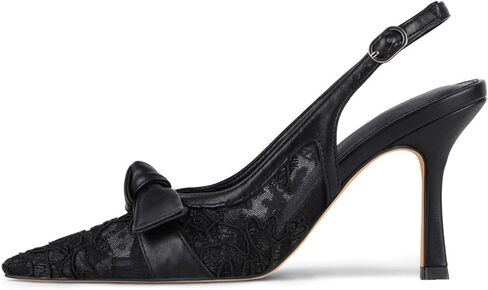 Womens Slingback Wedding Heels Closed Pointed Toe Pumps Bow Lace Mesh Stiletto Heel Dress Bridal Shoes in Saudi Arabia