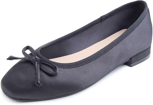 حذاء نسائي من FEVERSOLE بمقدمة مربعة وكعب منخفض وكعب مسطح وحريري ناعم وأنيق ولامع in Kuwait