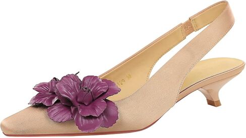 Women's Slingback Kitten Heels Flower Closed Pointed Toe Wedding Party Dress Rear Empty Sandals Shoes in Kuwait