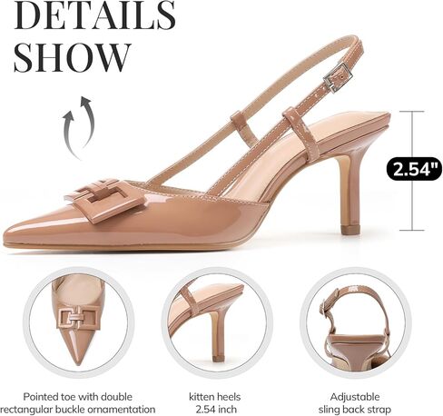 CELNEPHO Kitten Heels for Women Slingback Pumps Pointed Toe Ankle Strap Buckle Dress Shoes for Work, Party & Dating in Saudi Arabia