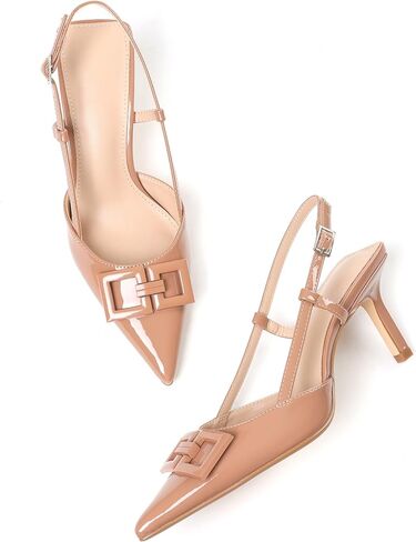 CELNEPHO Kitten Heels for Women Slingback Pumps Pointed Toe Ankle Strap Buckle Dress Shoes for Work, Party & Dating in Saudi Arabia