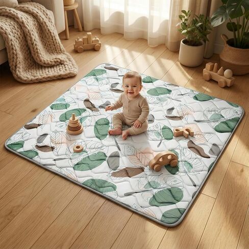 UBRAVOO Baby Play Mats for Floor, Crawling Playpen Mat, Thicken Soft Cushioning Padding Foam Playmate for Baby and Toddlers Infants, Non-Slip & Machine Washable (50" X 50", Leaf) in Kuwait