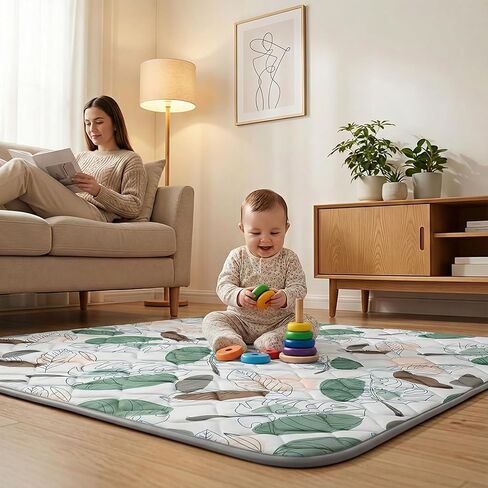 UBRAVOO Baby Play Mats for Floor, Crawling Playpen Mat, Thicken Soft Cushioning Padding Foam Playmate for Baby and Toddlers Infants, Non-Slip & Machine Washable (50" X 50", Leaf) in Kuwait