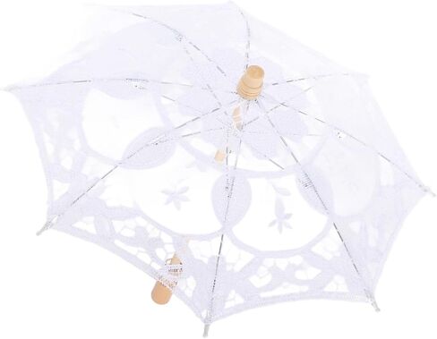 Lace Umbrella, Mini Bridal Wedding Umbrella for Photography Party Decoration with Wooden Stand, White or Beige, 31 x 37 cm (Small White) in Kuwait