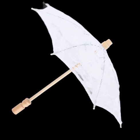 Lace Umbrella, Mini Bridal Wedding Umbrella for Photography Party Decoration with Wooden Stand, White or Beige, 31 x 37 cm (Small White) in Kuwait