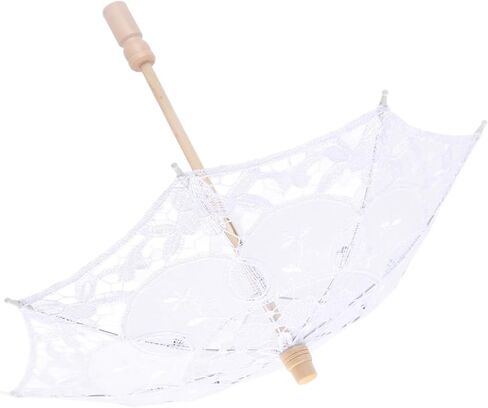 Lace Umbrella, Mini Bridal Wedding Umbrella for Photography Party Decoration with Wooden Stand, White or Beige, 31 x 37 cm (Small White) in Kuwait