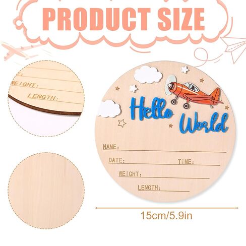 Newborn Announcement Sign, 15cm/5.91 Inch Wooden Hello World Sign Newborn Welcome Plaques Birth Baby Name Plaques for Photo Props Hospital Nursery Gift (Dark Blue) in Kuwait