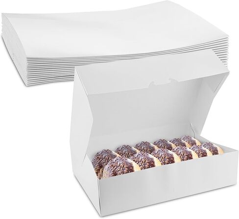 MT Products White Bakery Boxes No-Window - Size of 14" x 10" x 3.5" - (15 Pieces) Auto Pop-Up Donut Boxes - Perfect for Pies, Cupcakes, Muffins, and Cookies - Made in the USA in Saudi Arabia