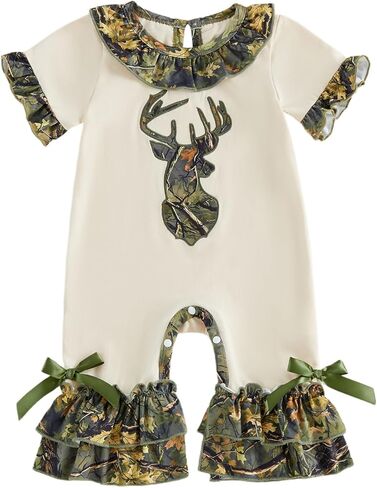 Newborn Baby Girl Summer Clothes Hunting Ruffle Short Sleeve Romper Bell Bottoms Flared Jumpsuit Outfit in Saudi Arabia