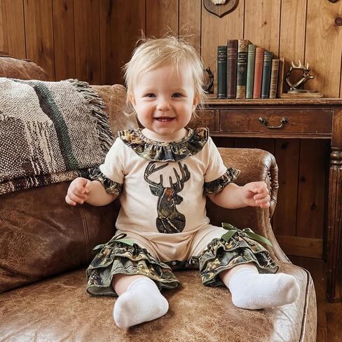 Newborn Baby Girl Summer Clothes Hunting Ruffle Short Sleeve Romper Bell Bottoms Flared Jumpsuit Outfit in Saudi Arabia