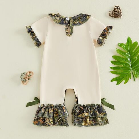 Newborn Baby Girl Summer Clothes Hunting Ruffle Short Sleeve Romper Bell Bottoms Flared Jumpsuit Outfit in Saudi Arabia