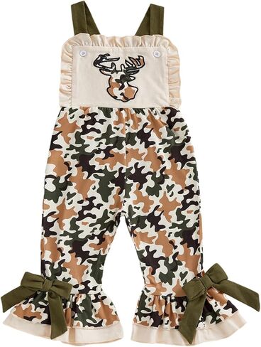 Toddler Baby Girl Bell Bottoms Romper Jumpsuit Kids Camo Overalls Suspender Flare Pants Outfit in Kuwait