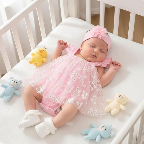 Preemie-18 شهرًا ملابس الفتيات الصغيرات ديزي توتو رومبير الرضع من التل ملابس صيفية بأكمام مكشكشة in Kuwait
