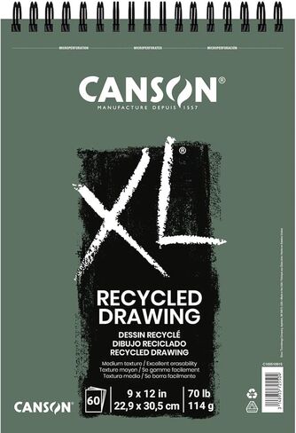 Canson XL Series Recycled Drawing Paper Pad, Top Wire Bound, 70 Pound, 9 x 12 Inch, 60 Sheets (Pack of 4) in Saudi Arabia