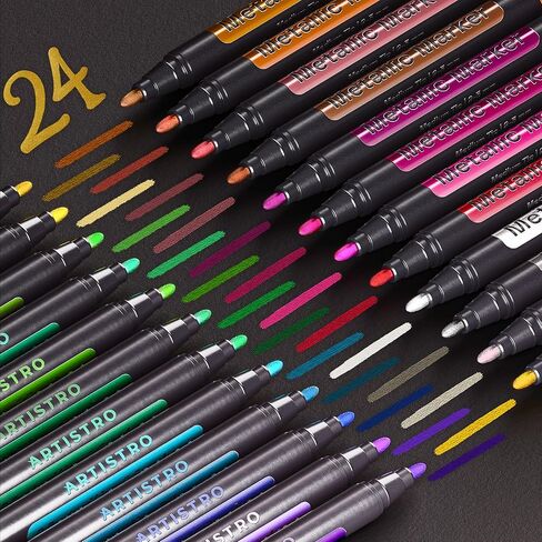 ARTISTRO 24 Glass Acrylic Paint Markers - Erasable Wine Glass Markers - Paint Pens for Windows, Mirrors, Ceramic and Mugs with Brush + Fine Dual-Tip Combo in Kuwait