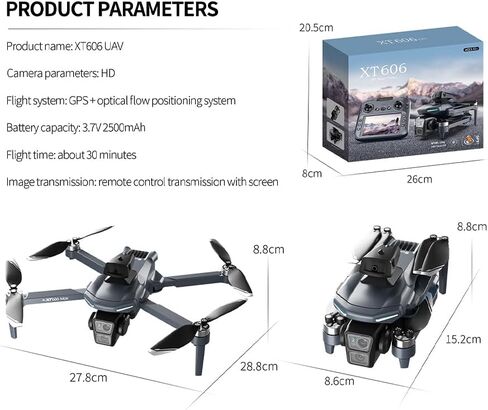 XT606 GPS بدون طيار مع كاميرا للبالغين 4K، شاشة HD 4.3 بوصة على وحدة التحكم، وقت طيران 60 دقيقة، نقل طويل المدى، اتبعني، إرجاع تلقائي، محرك بدون فرش، تجنب العوائق، طائرة كوادكوبتر خفيفة الوزن وقابلة للطي للمبتدئين في هدايا عيد الميلاد in Kuwait