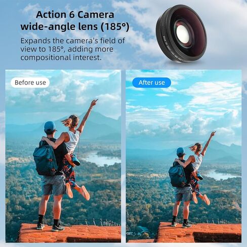 185° FOV Boost Wide Angle Lens for DJI Osmo Action 6, Multi Coated HD Optical Glass Aluminum Frame Filter Camera Lens with Threaded Interface, Ultra-Wide Field of View Action Camera Lens Accessory in Kuwait