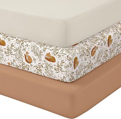 Baby Crib Sheets 3 Pack – Super Soft Microfiber Fitted Sheets for Standard Crib & Toddler Mattress, Breathable Bedding for Boys & Girls,Beige Brown Fox in Kuwait