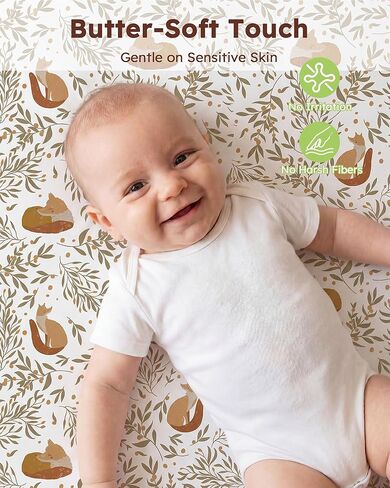 Baby Crib Sheets 3 Pack – Super Soft Microfiber Fitted Sheets for Standard Crib & Toddler Mattress, Breathable Bedding for Boys & Girls,Beige Brown Fox in Kuwait